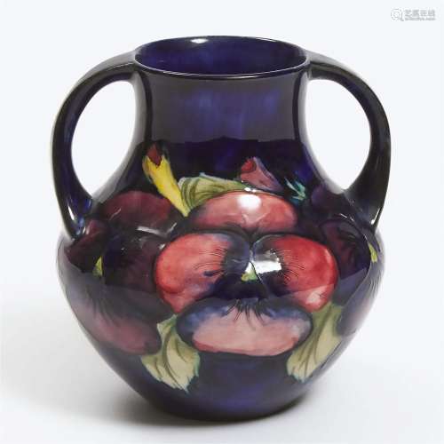 Moorcroft Two-Handled Pansy Vase, c.1925, height 4.8 in — 1