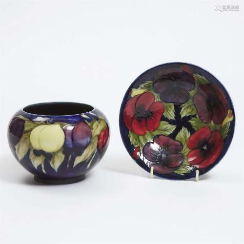 Moorcroft Wisteria Vase and Small Pansy Bowl, c.1925, vase