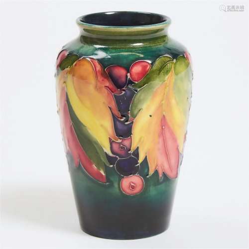 Moorcroft Grape and Leaf Vase, 1930s, height 4.9 in — 12.5