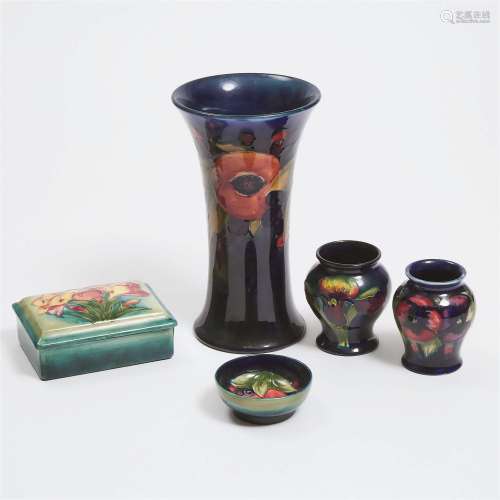 Group of Moorcroft Pottery, mid-20th century, largest heigh