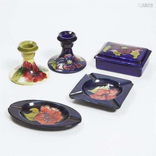 Group of Moorcroft Hibiscus and Clematis Pottery, 20th cent