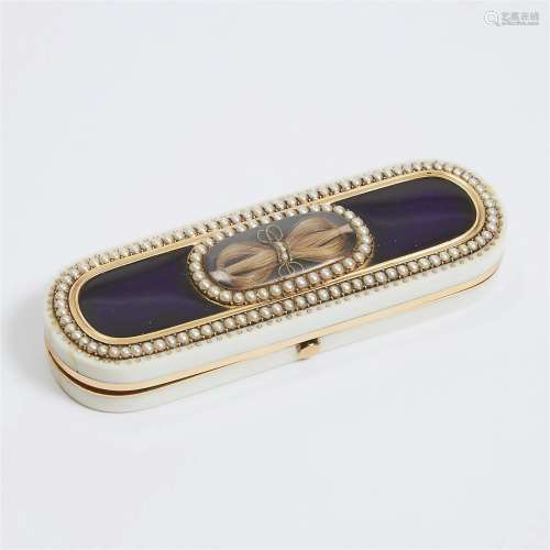 George III Gold, Blue Enamel and Seed Pearl Mounted Ivory T