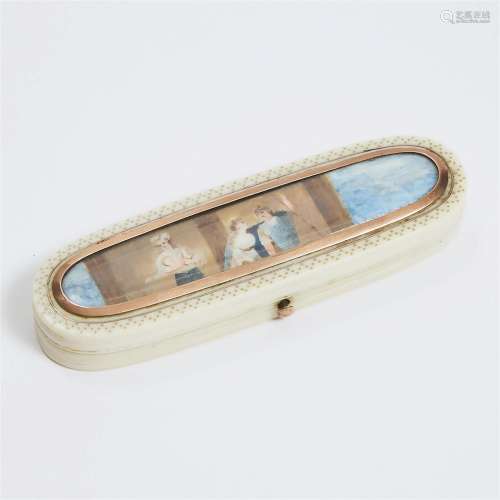 George III Gold Piqué Work Ivory Toothpick Case, late 18th