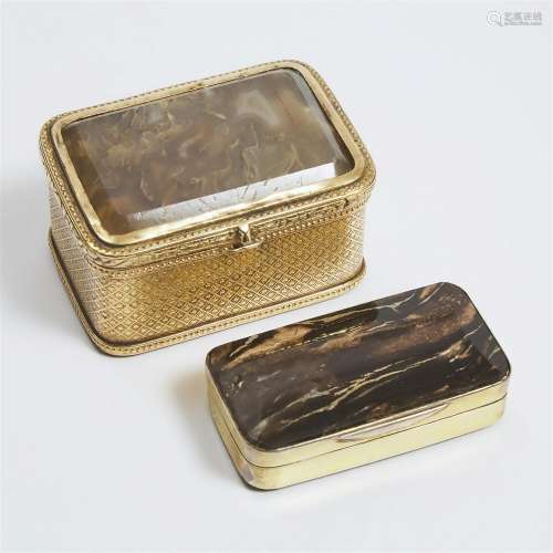 Two Italian Agate Mounted Gilt Metal Dresser Boxes, early 2