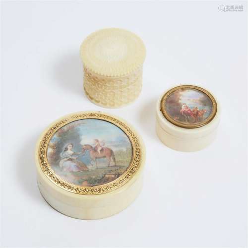 Two Italian Ivory Miniature Pictorial Boxes, 19th/early 20t