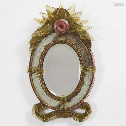 Murano Glass Oval Vanity Mirror, 19th century, 21 x 12 in —