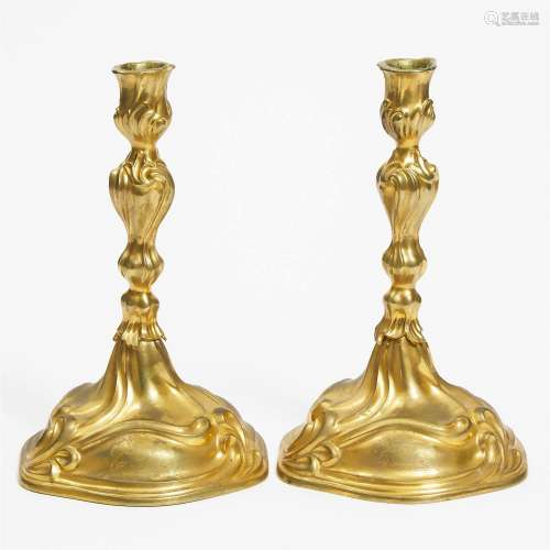 Pair of Russian Rococo Gilt Bronze Candlesticks, House of S