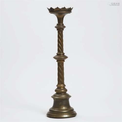 Large French Gothic Style Gilt Brass Altar Stick, 19th cent