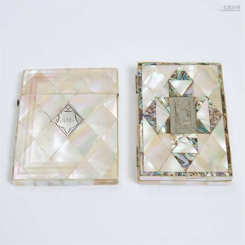 Two Victorian Silver Mounted Abalone Inlaid Card Cases, lat