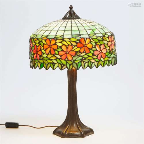Handel Patinated Bronze Table Lamp with Floral Banded Leade