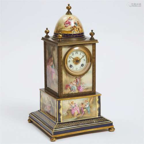 Vienna Porcelain and Gilt Bronze 'Tower' Clock, 19th centur