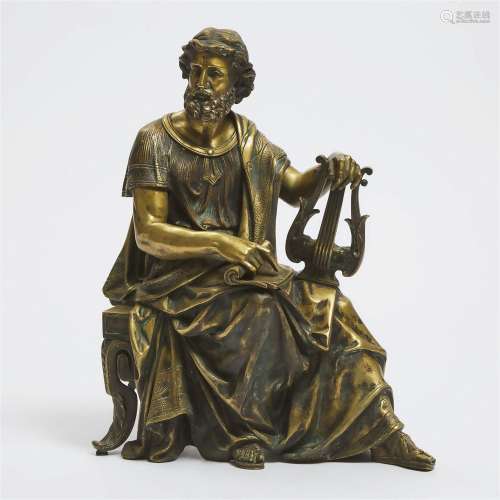 French Polished Bronze Figure of a Philosopher, after Theod