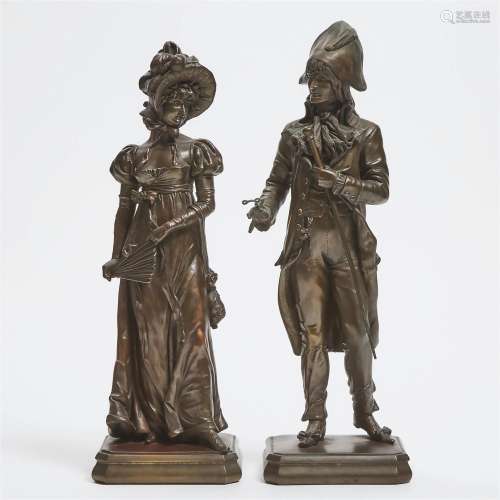 Pair of Copper Electrotype Figures in Biedermeier Fashion,