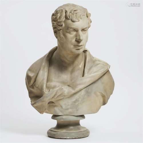 Painted Plaster Bust of a Nobleman, 19th century, height 29