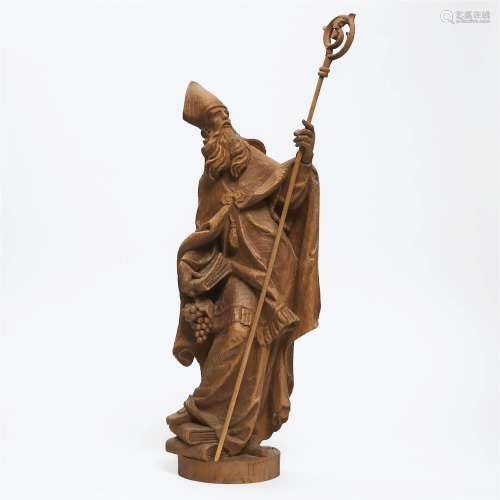 Gothic Style Carved Oak Figure of a Bishop with Crozier, Bo
