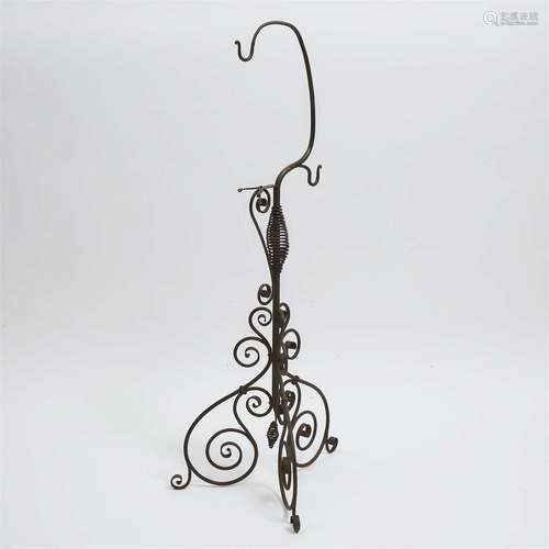 Wrought Iron Kettle Stand, 19th century, height 51.25 in —