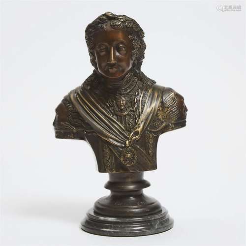 Patinated Bronze Bust of George II, 20th century, height 14