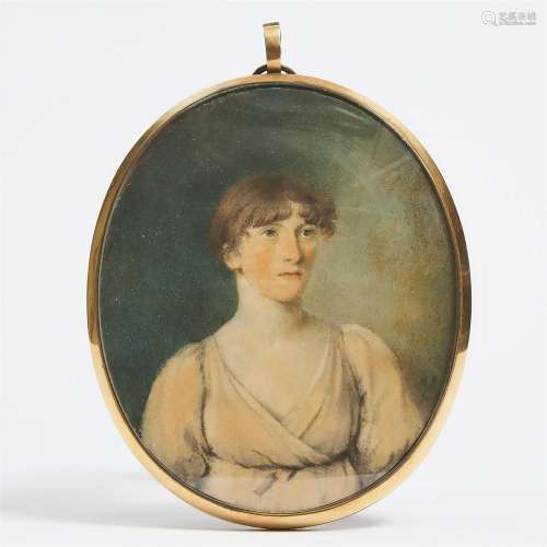 British School Large Portrait Miniature of a Young Woman, c