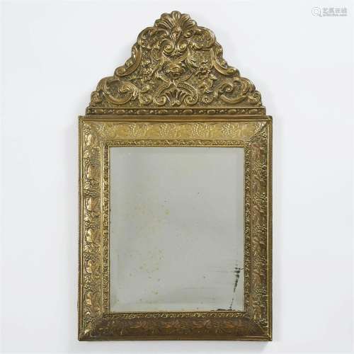 Dutch Pressed Brass Cushion Mirror, early 20th century, 27