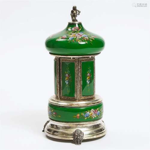 Italian Enamelled Glass and Silvered Metal Automaton Cigare