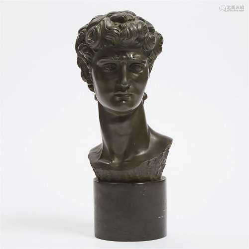 Bronze Patinated Composite Head of David, 20th century, hei