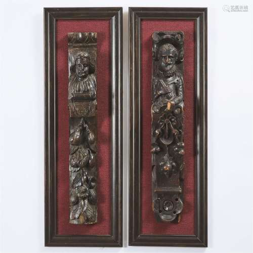 Two English Carved Oak Figural Terms, 16th/early 17th centu