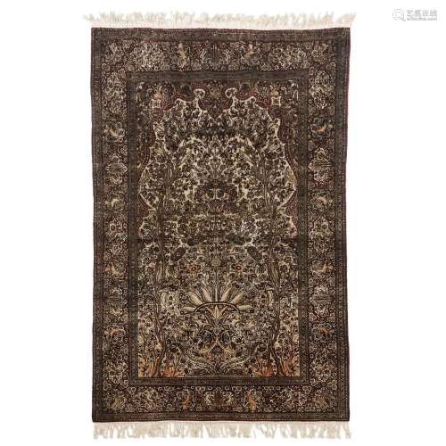 Very Fine Kashan Silk Prayer Rug, Persian, c.1920/30, 6 ft