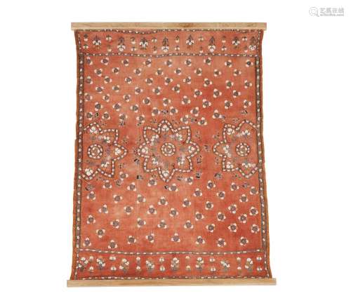 Indian Silk on Cotton Embroidered Table or Bed Cover with M