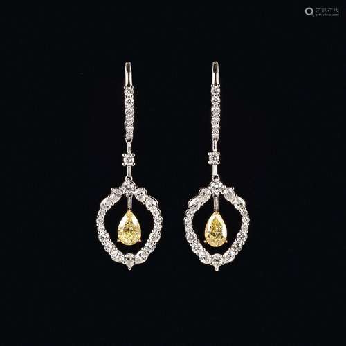 A Pair of Fancy Diamond Earpendants.