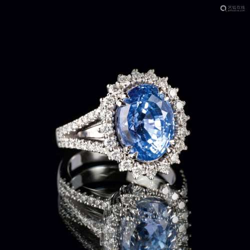 A Natural Sapphire Ring with Diamonds.