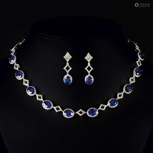 An exclusive Sapphire Diamond Necklace with matching Pair of...