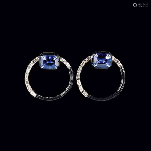 A Pair of colour-fine Tanzanite Diamond Earrings.