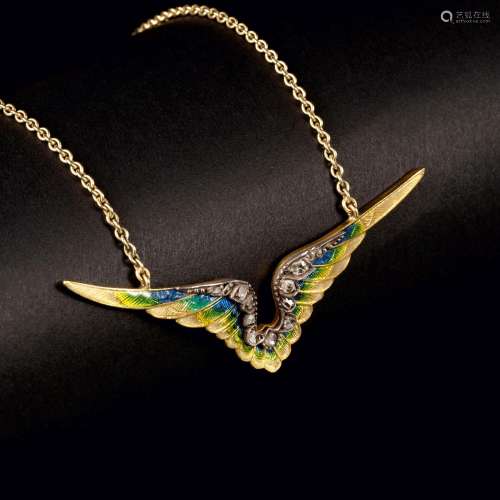 An Enamel Diamond Pendant 'Wings'.