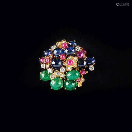 A Vintage Brooch with Precious Stones.