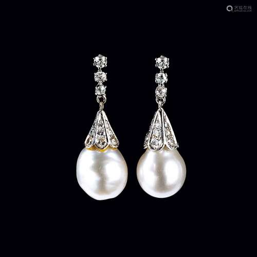 A Pair of Diamond Southsea Pearl Earrings.