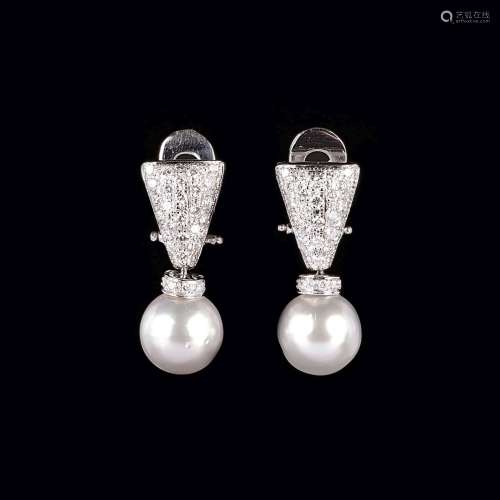 A Pair of Pearl Diamond Earrings.
