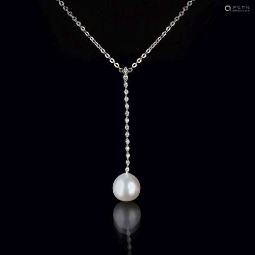 Schoeffel. A Pearl Diamond Pendant on Necklace.