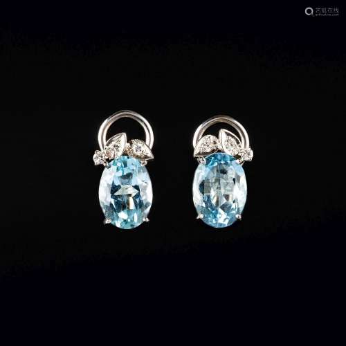 A Pair of Aquamarine Earclips.