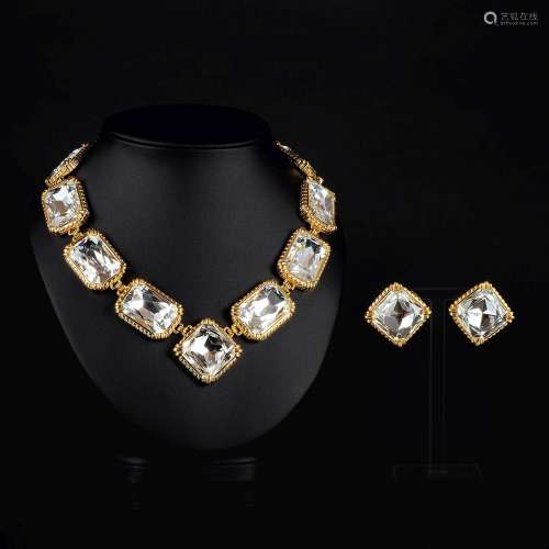 Christian Dior. A Vintage Jewel Set: Necklace and Earclips b...