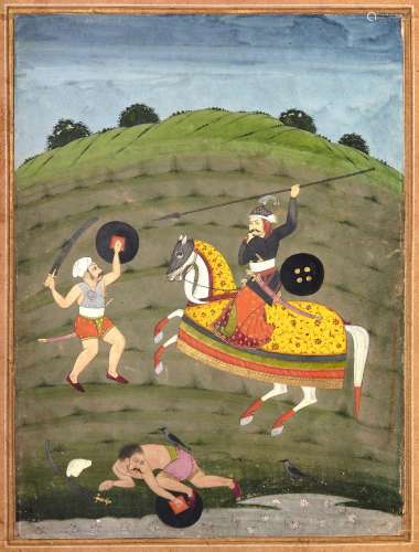A PRINCE ATTACKED BY THIEVES, OUDH SCHOOL, NORTH INDIA, 19TH...