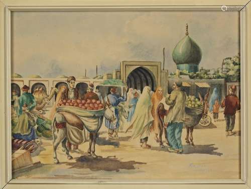 A PAINTING DEPICTING MARKET, PERSIA 1963