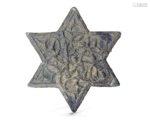 A KASHAN SIX-POINTED POTTERY STAR TILE, PERSIA, 13TH CENTURY