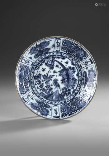A SAFAVID BLUE AND WHITE POTTERY DISH, PERSIA, 17TH CENTURY