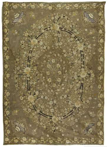 A JAPANESE EMBROIDERED SILK WALL HANGING PANEL, EDO/MEIJI 19...
