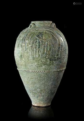 A POST SASSANIAN TURQUOISE GLAZED POTTERY STORAGE JAR, IRAN ...