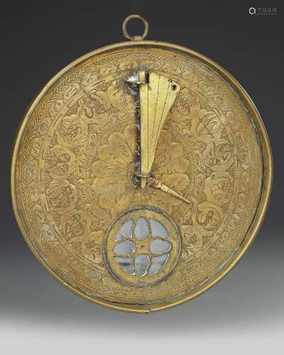 A BRONZE QIBLA INDICATOR WITH COMPASS, 19TH -20TH  CENTURY