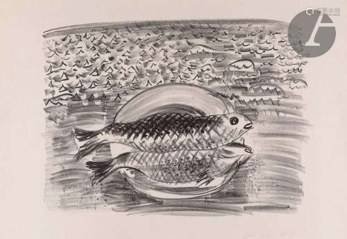Raoul Dufy (1877-1953)Deux poissons sur un plat. Vers 1921. ...