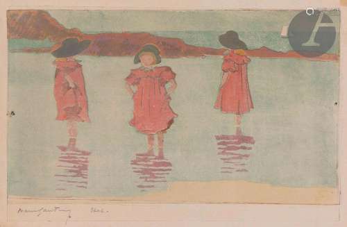 Marie Gautier (1867-1960)Trois fillettes au bord de la mer. ...