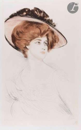 Paul-César Helleu (1859-1927)Femme rousse en buste, en chape...