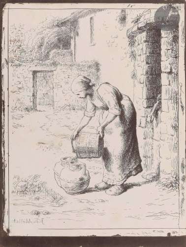 Jean-François Millet (1814-1875)Femme vidant un seau. Vers 1...